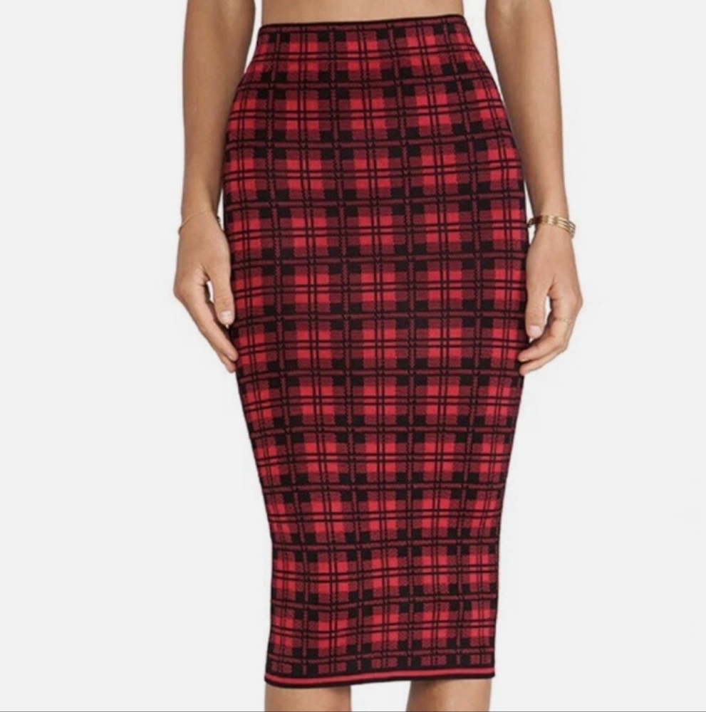 TORN by RONNY KOBO Stretch Knit Midi Skirt - London Plaid